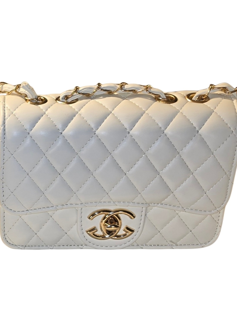 Brand New - White Quilted Shoulder Bag w Gold Hardware and Chain Strap